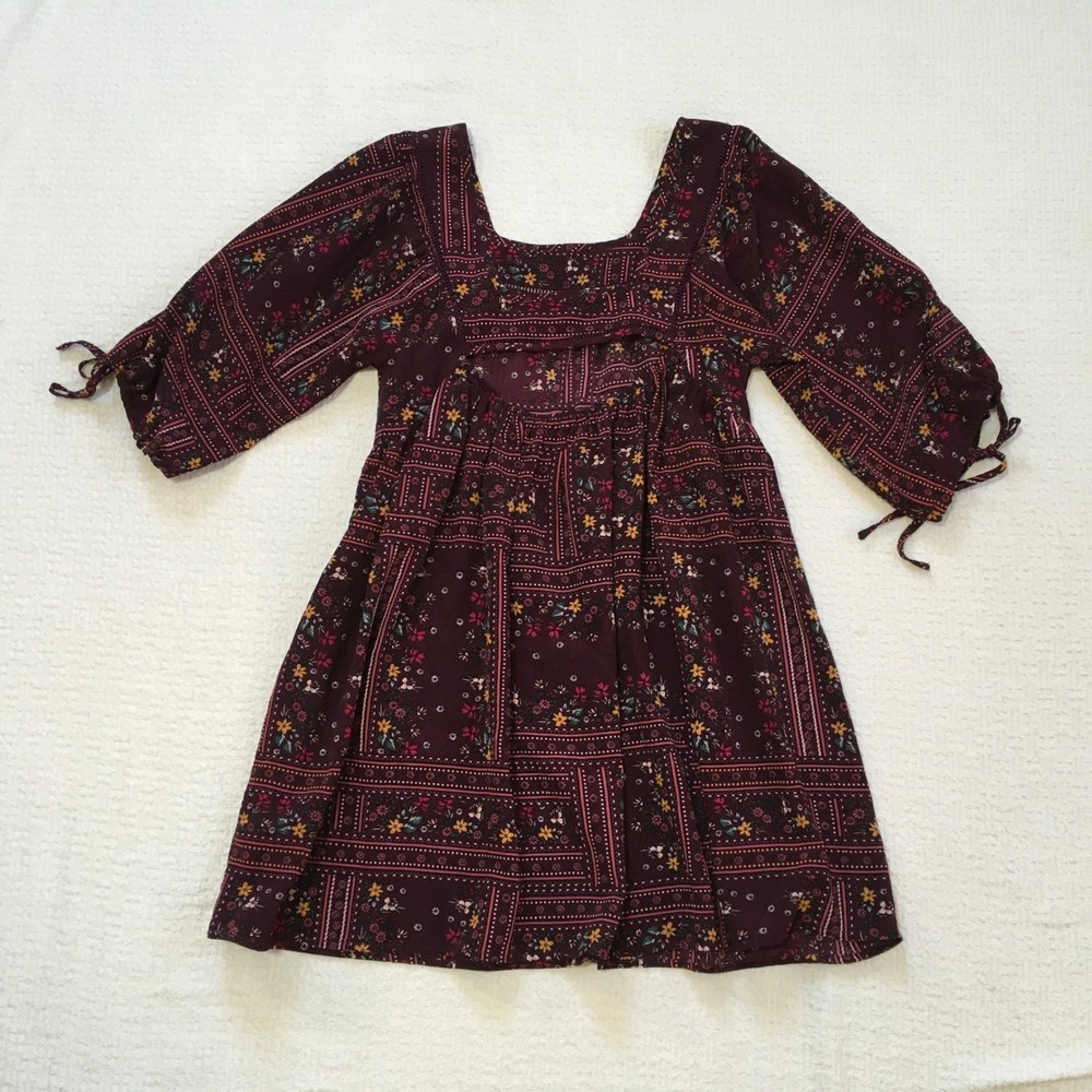 Chelsea Violet Mini Dress XS Cottage Burgundy Floral Patchwork Coquette Boho - Picture 4 of 6